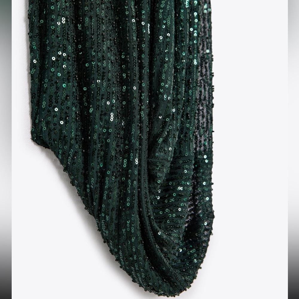 NWT Zara Limited Edition Sequin Balloon Pants in Dark Green - Picture 3 of 8